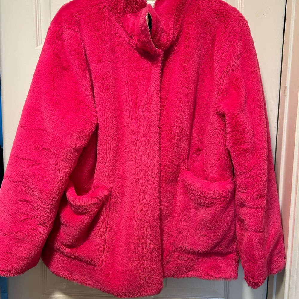 Vibrant Pink Faux Fur Coat and gold faux leather